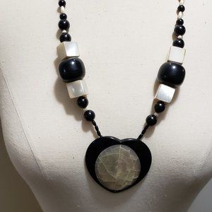 Handmade Mother Of Pearl & Black Heart Necklace.